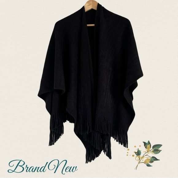 NWT Jack & Missy Women’s Black Knit Wrap with Tassels One Size - Picture 1 of 3